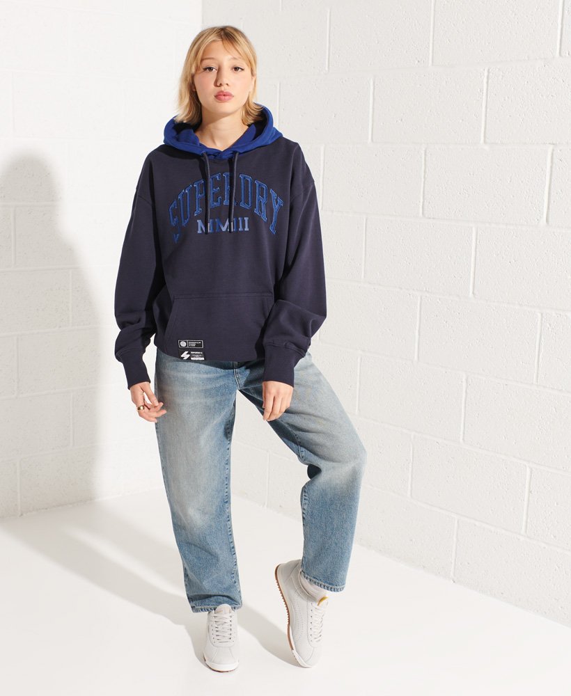 varsity arch oversized hoodie in diepblauw