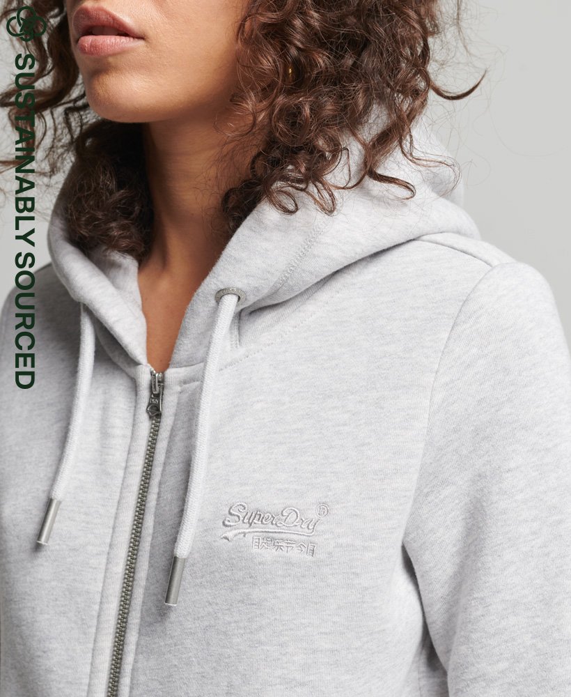 hoodie met ritssluiting van biologisch katoen vintage logo en borduursel in glacier grey marl.