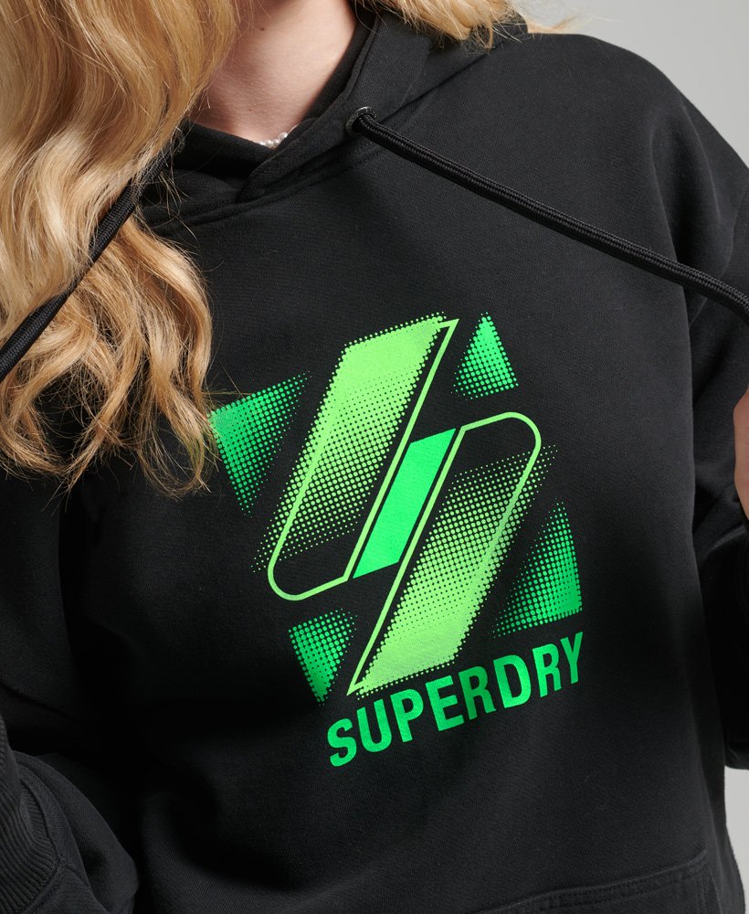 half tone s logo oversized hoodie in black