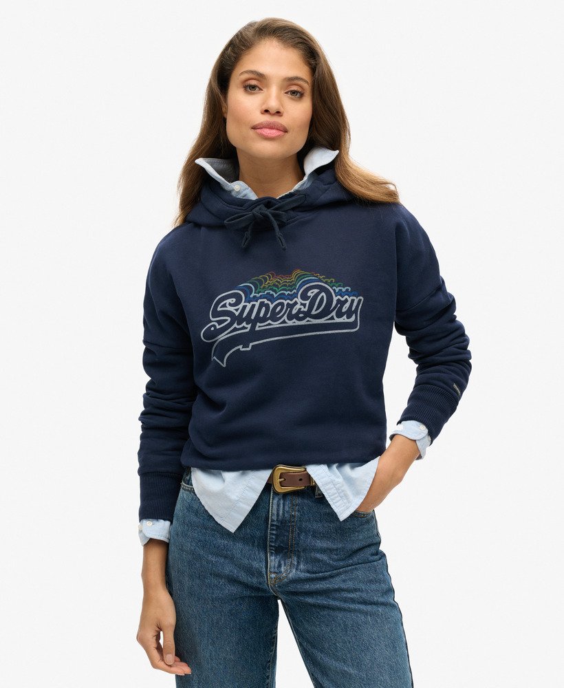 hoodie met regenbooglogo in nautisch marineblauw.