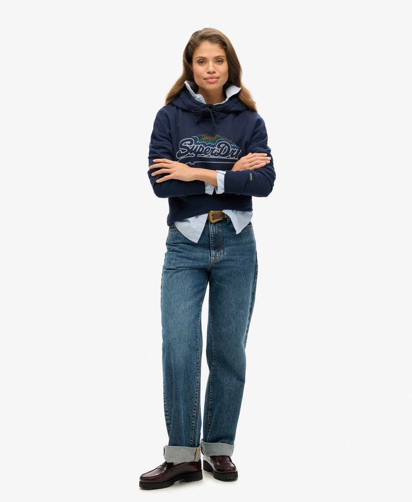 hoodie met regenbooglogo in nautisch marineblauw.