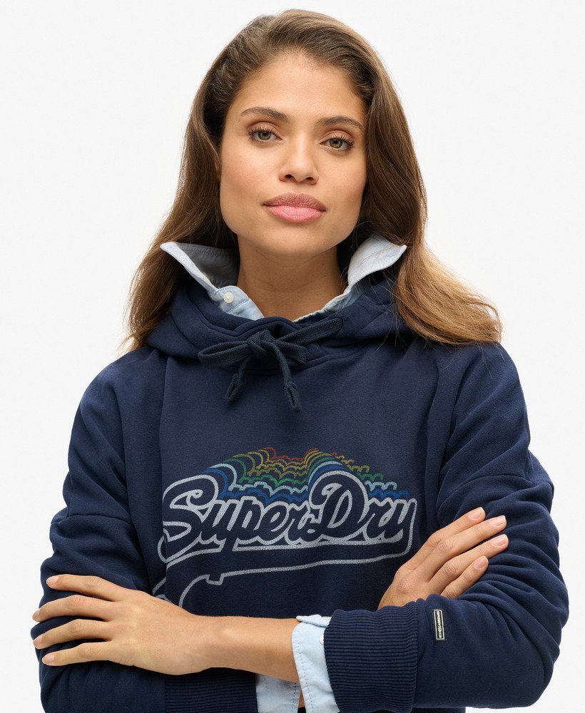 hoodie met regenbooglogo in nautisch marineblauw.