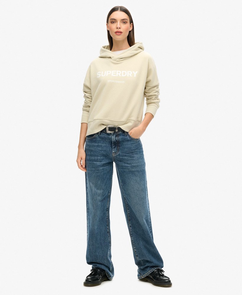 core sport crop box hoodie in pelican beige