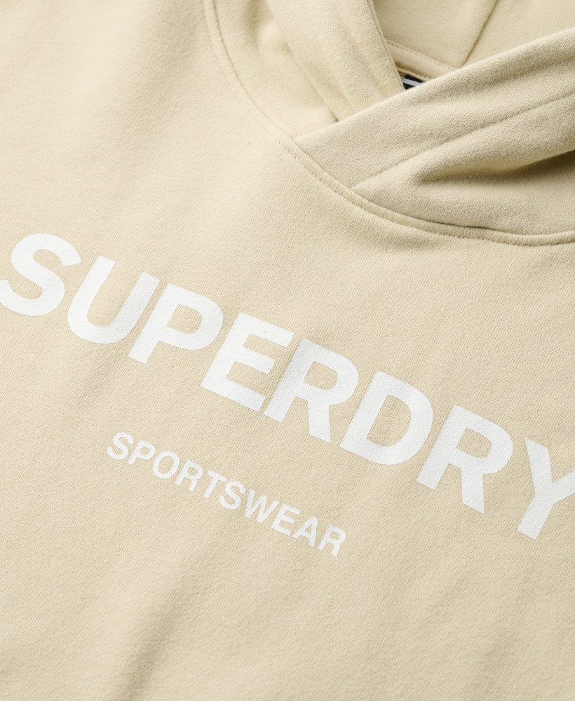 core sport crop box hoodie in pelican beige