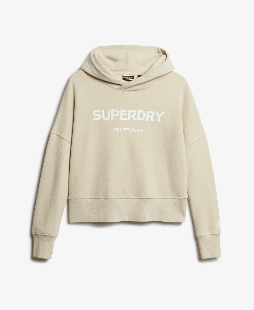 core sport crop box hoodie in pelican beige