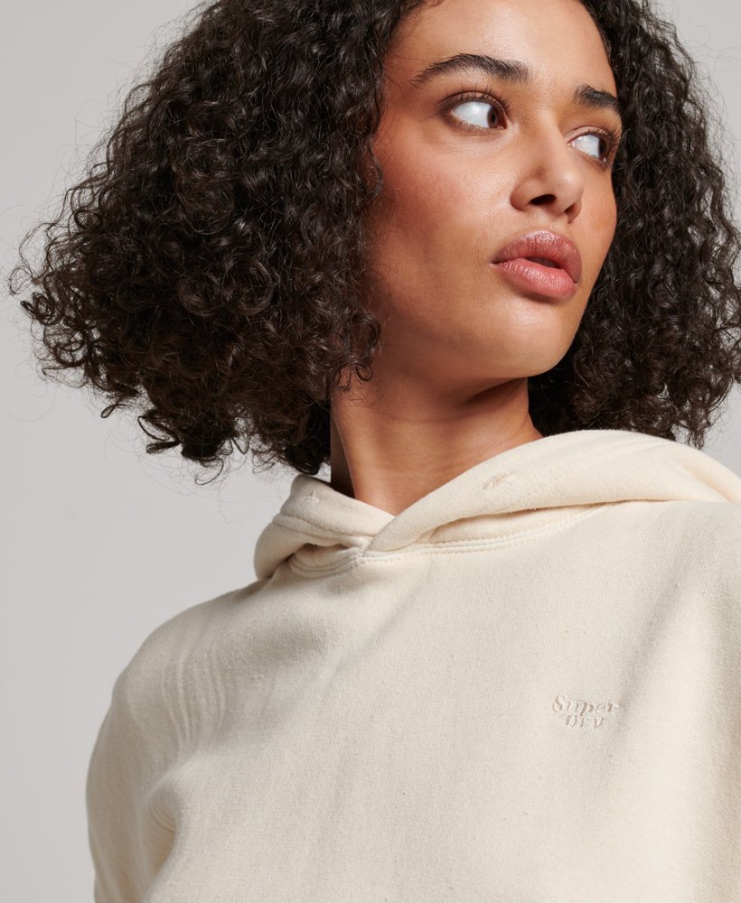 wasbare crop hoodie in havermout.