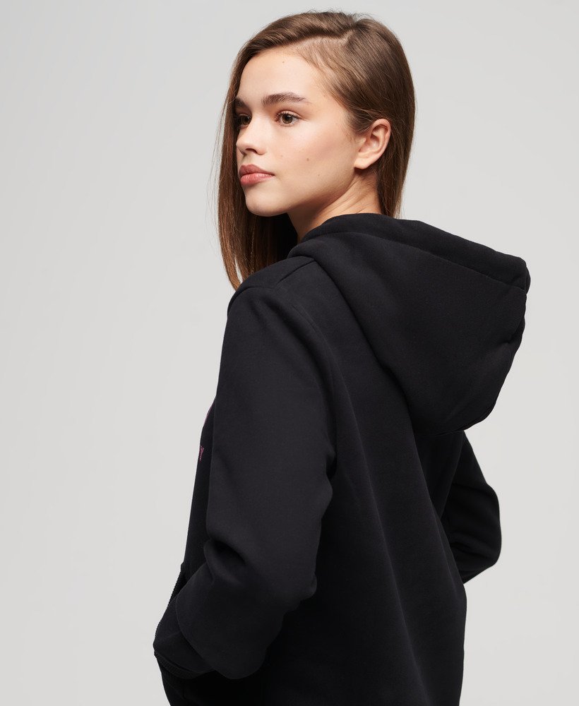 hoodie met vintage logo en versieringen in zwart.