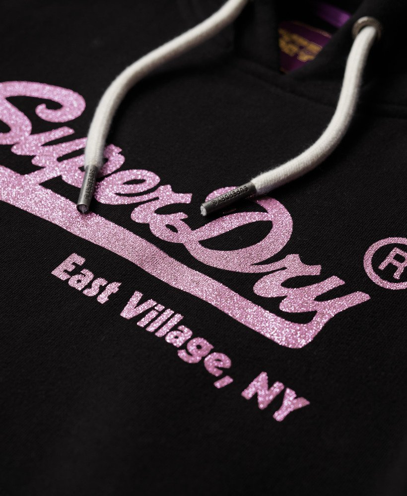 hoodie met vintage logo en versieringen in zwart.