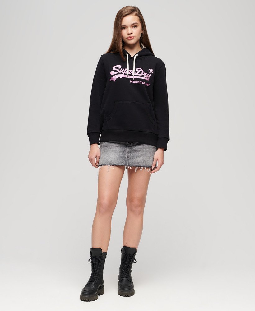 hoodie met vintage logo en versieringen in zwart.