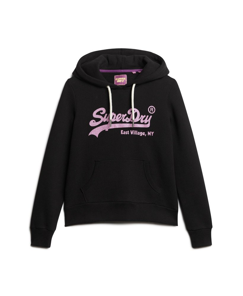 hoodie met vintage logo en versieringen in zwart.