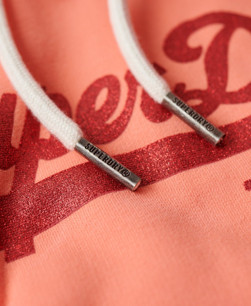 hoodie met vintage logo en versieringen in fusion coral