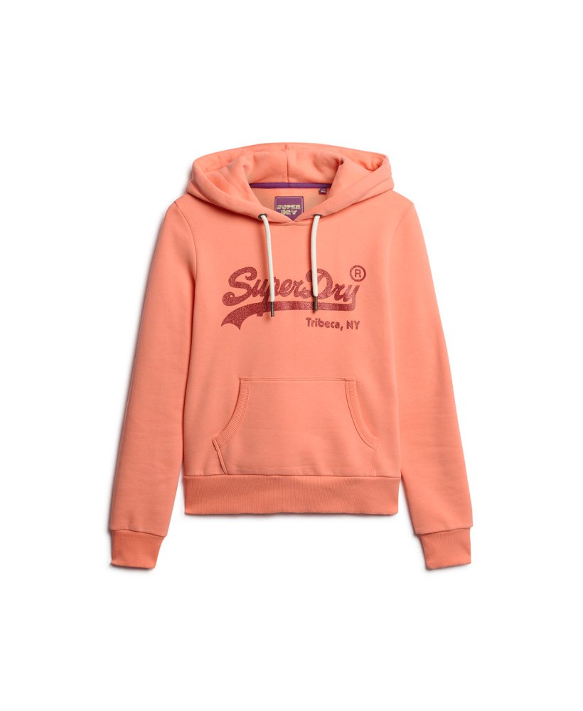 hoodie met vintage logo en versieringen in fusion coral