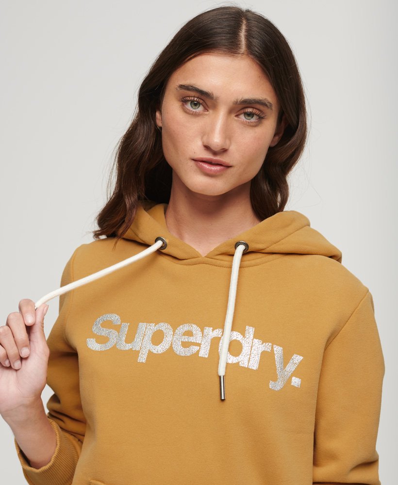 metallic core logo hoodie in lichtgoud