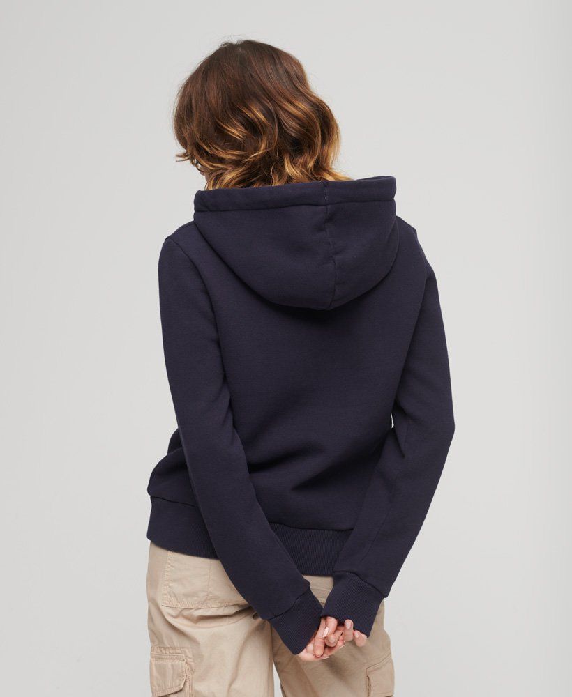 metallic core logo hoodie in rinse navy