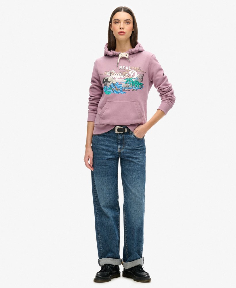 hoodie met vintage japans logo in de kleur dazed lilac.