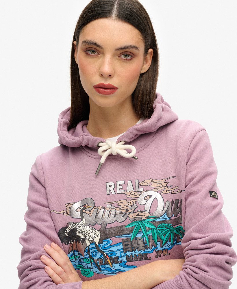 hoodie met vintage japans logo in de kleur dazed lilac.