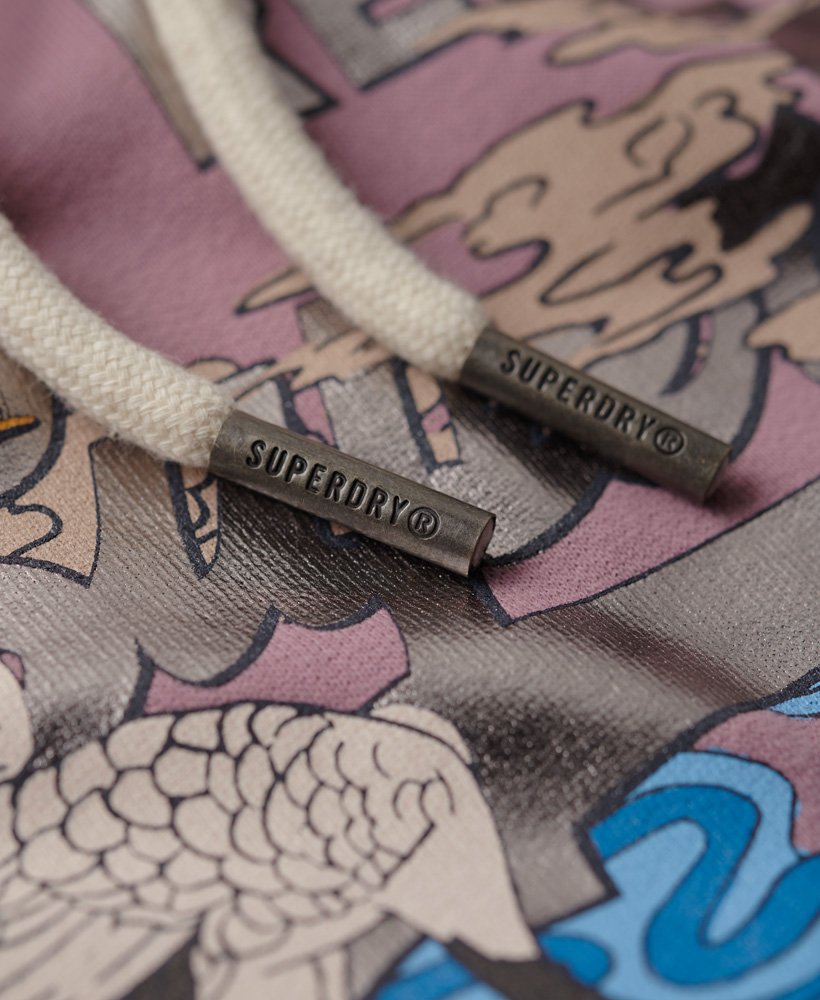 hoodie met vintage japans logo in de kleur dazed lilac.