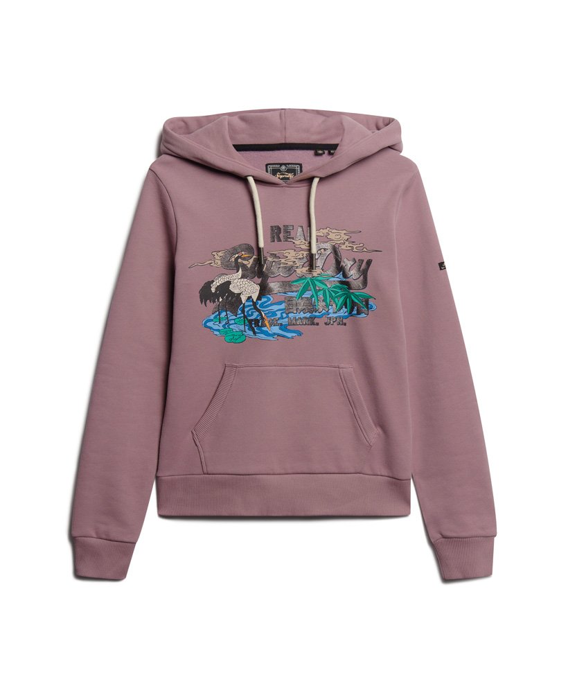 hoodie met vintage japans logo in de kleur dazed lilac.