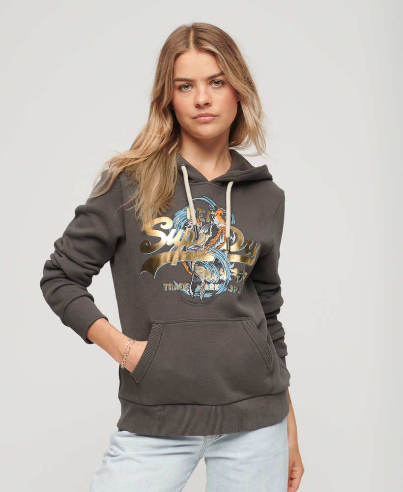 hoodie met vintage japans logo in donkergrijs.
