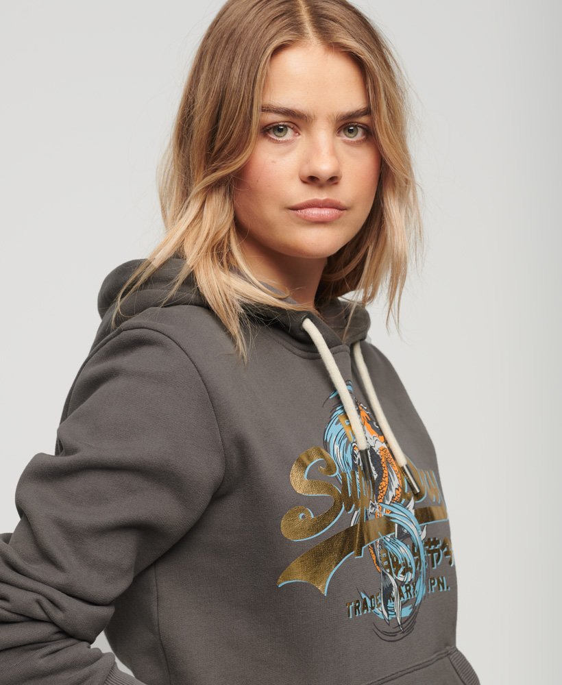 hoodie met vintage japans logo in donkergrijs.