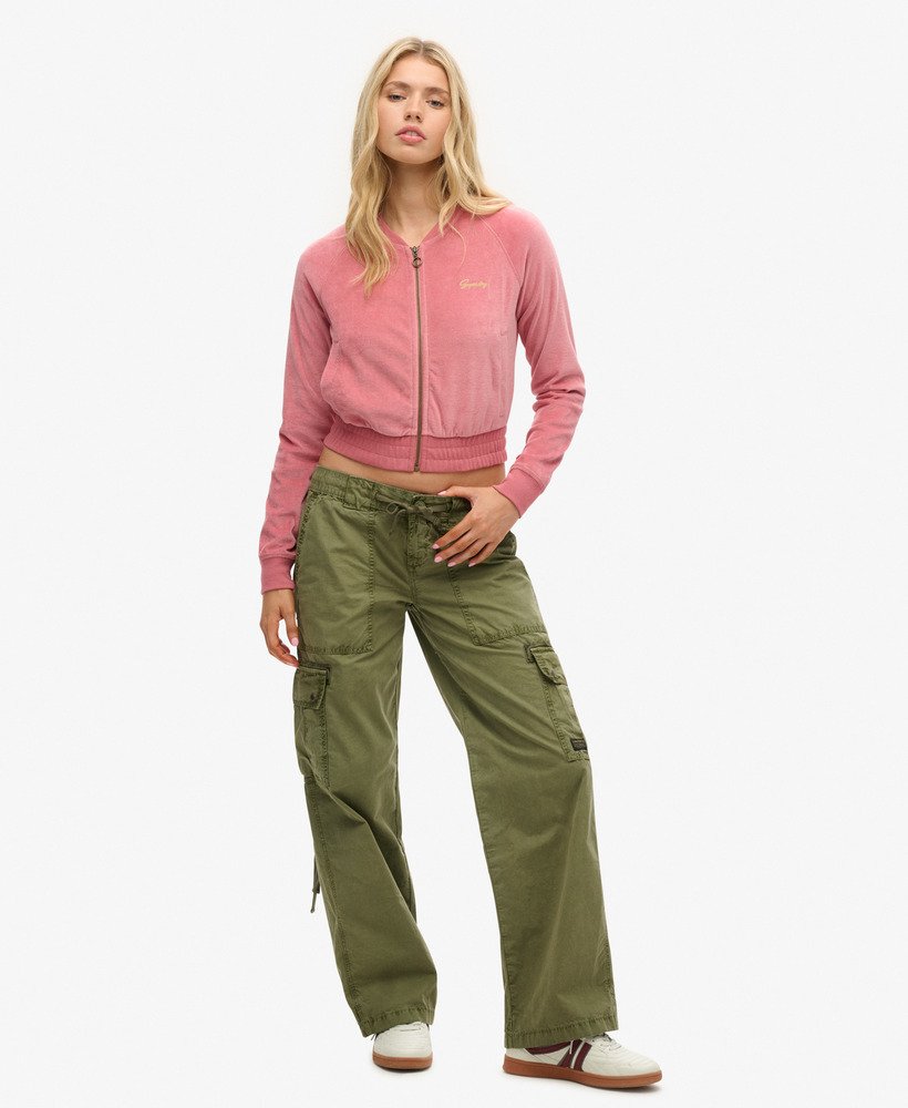 geborduurd velours baseballshirt met rits in manila blush pink