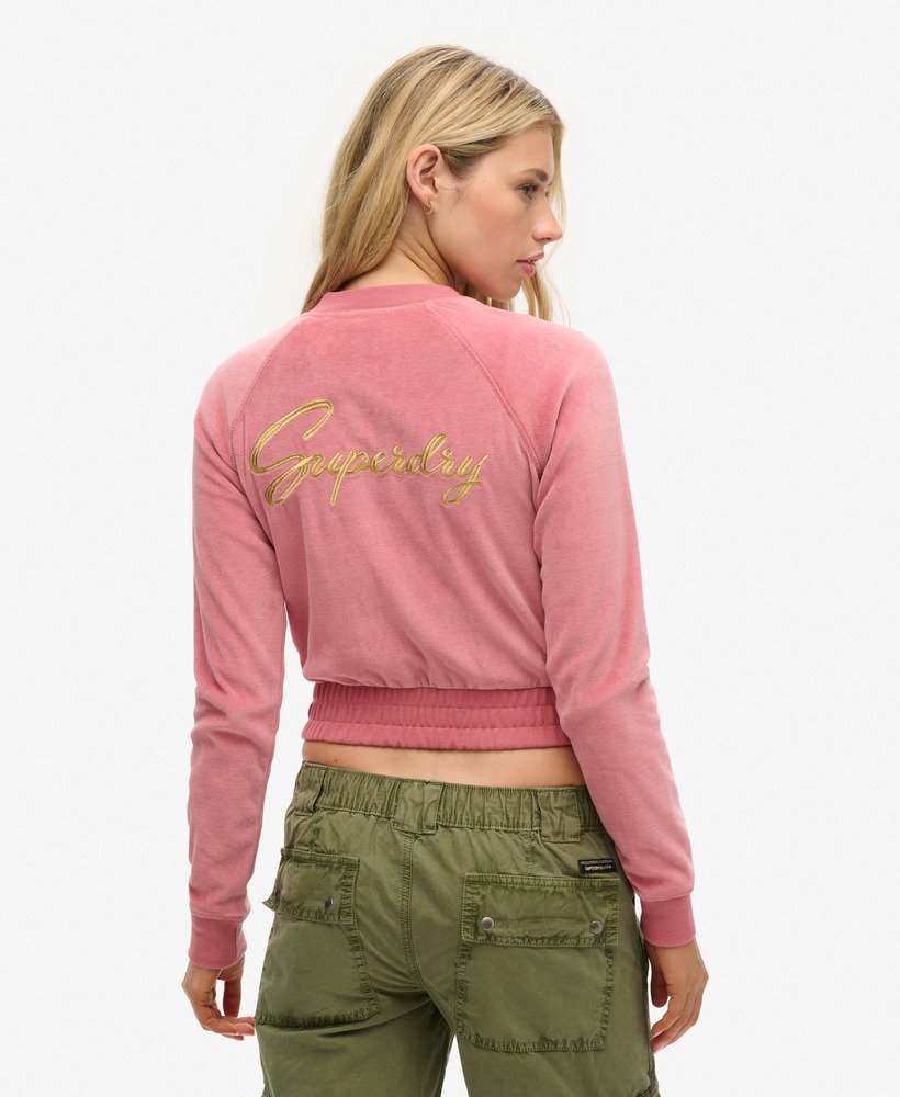 geborduurd velours baseballshirt met rits in manila blush pink