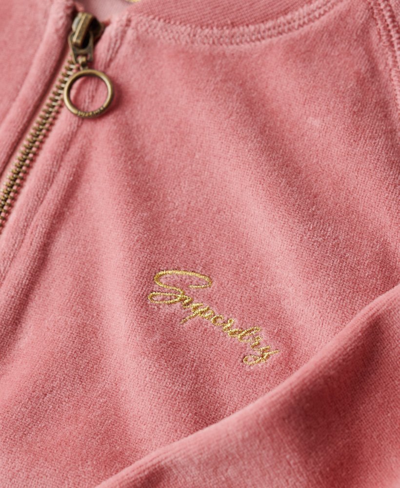 geborduurd velours baseballshirt met rits in manila blush pink
