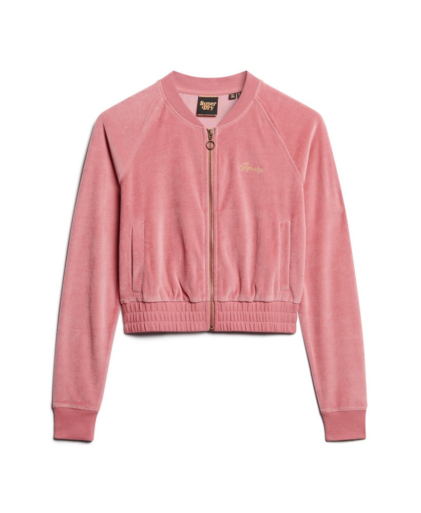 geborduurd velours baseballshirt met rits in manila blush pink