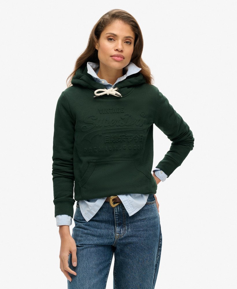 hoodie met reliëf vintage logo in donkergroen academy dark green