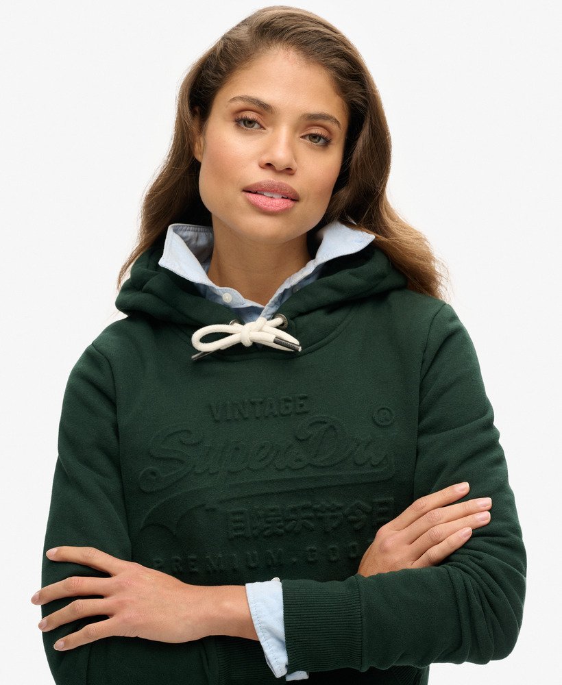 hoodie met reliëf vintage logo in donkergroen academy dark green