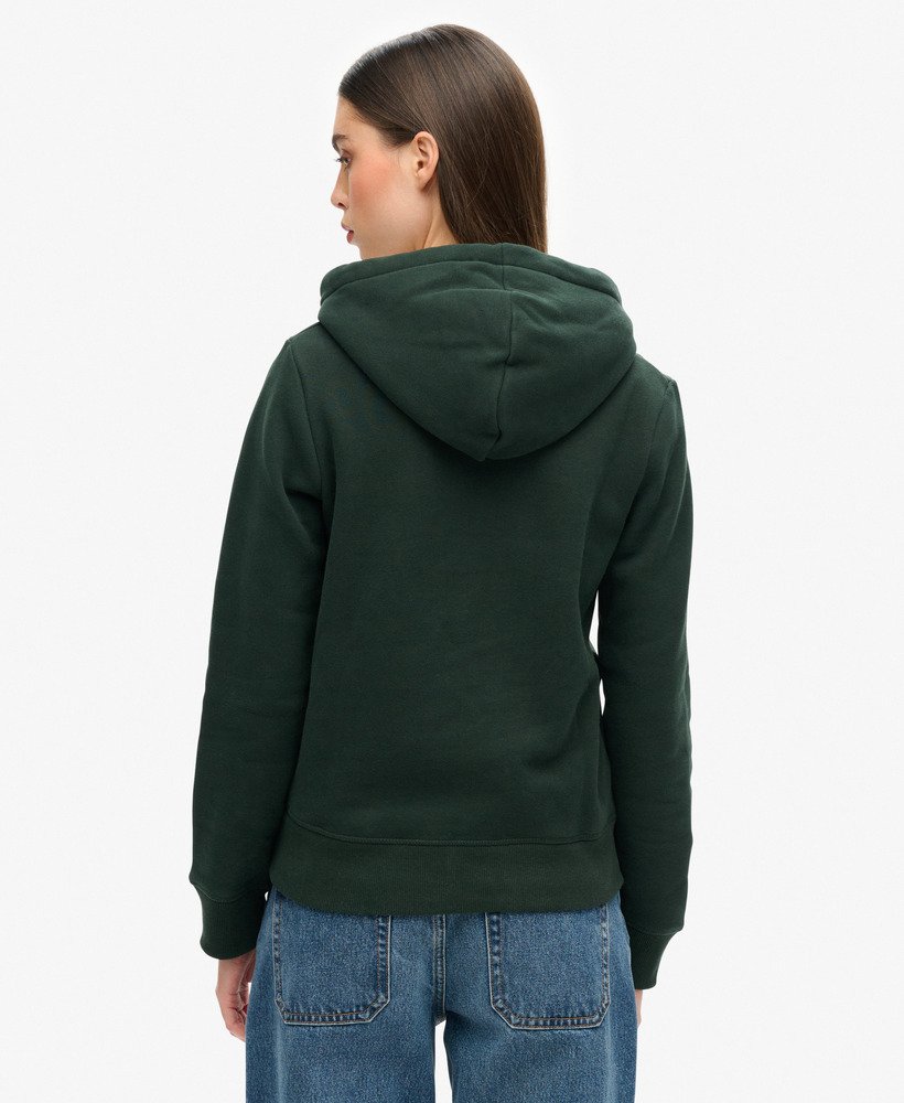 luxe metallic logo hoodie in academy dark green