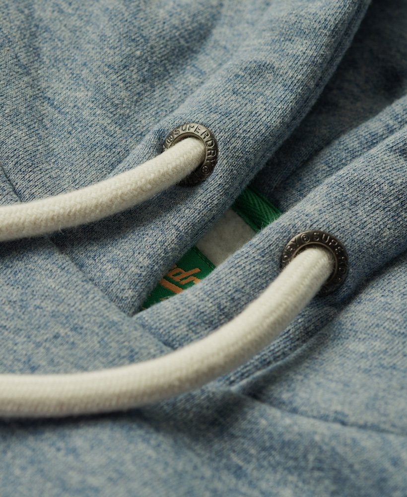 hoodie met regenboogstrepen en logo in gemêleerd denimblauw.