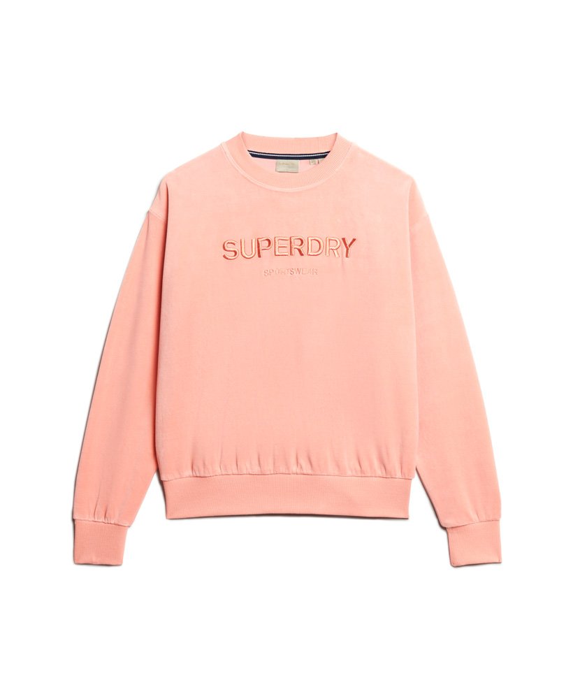 velours sweatshirt met grafische print en wijde pasvorm in perzikbeige.