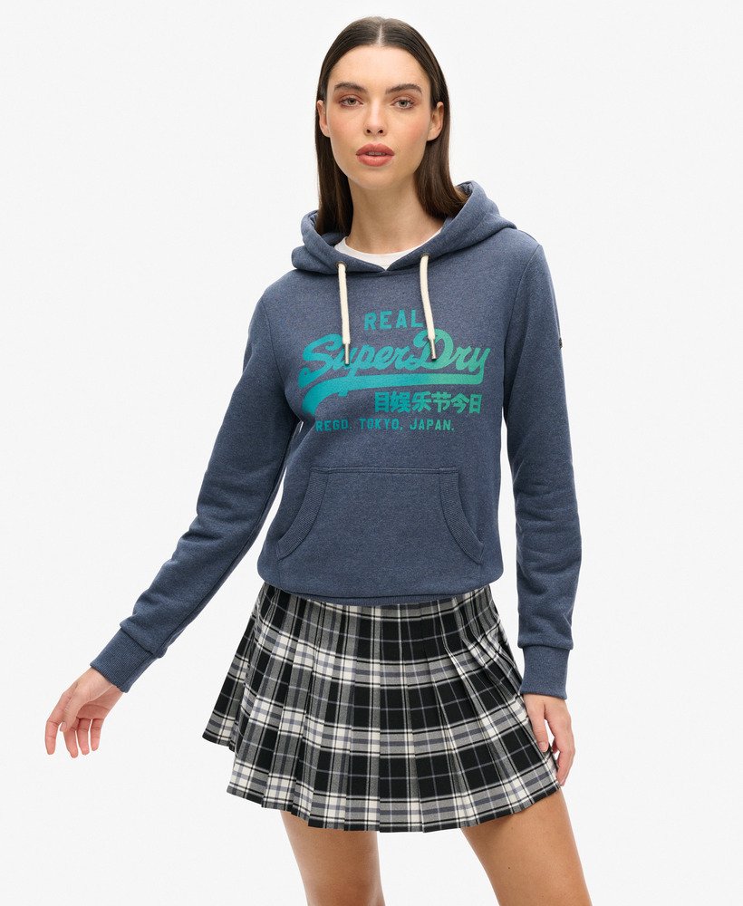 hoodie met vintage logo in tonale kleurstelling in indigo marl.