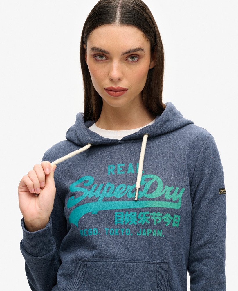 hoodie met vintage logo in tonale kleurstelling in indigo marl.