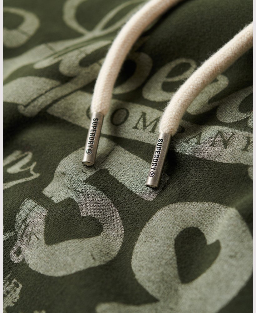 hoodie met archiefscript-print in olijfgroen verkrijgbaar bij surplus goods.