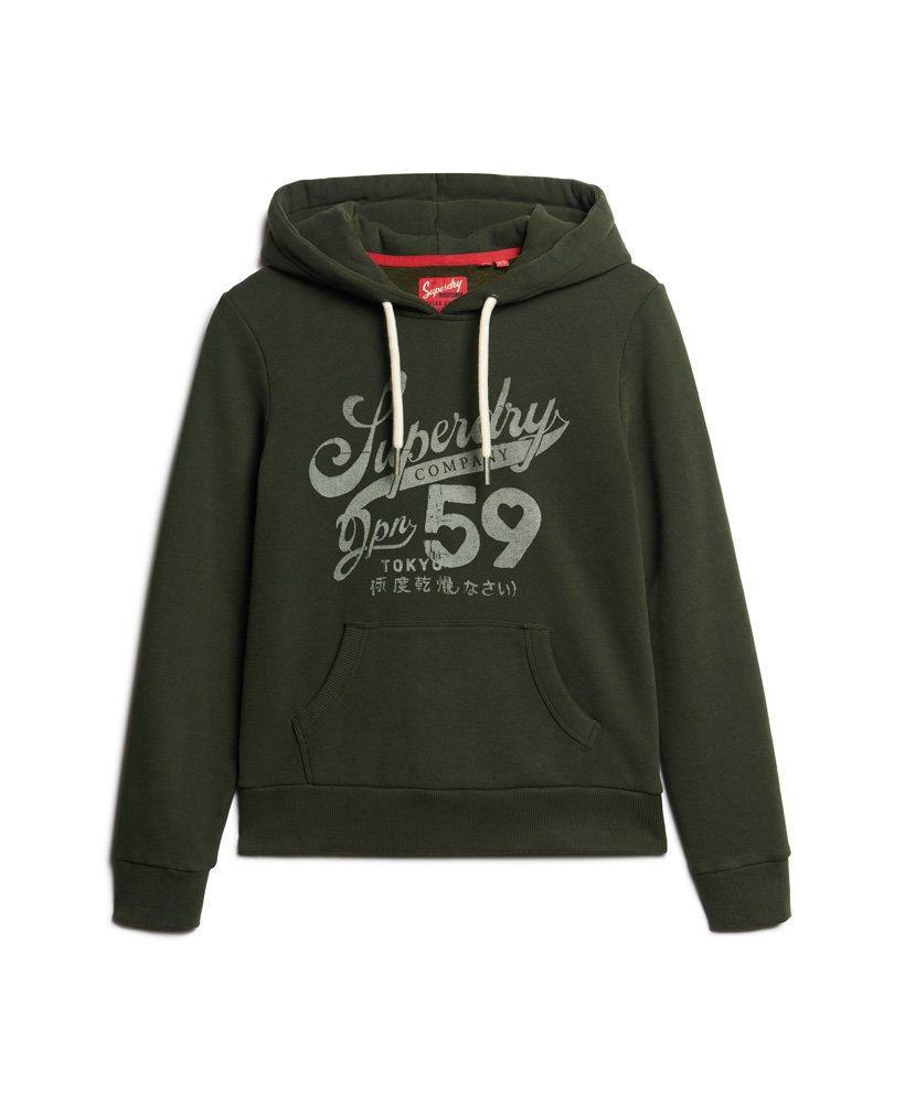 hoodie met archiefscript-print in olijfgroen verkrijgbaar bij surplus goods.