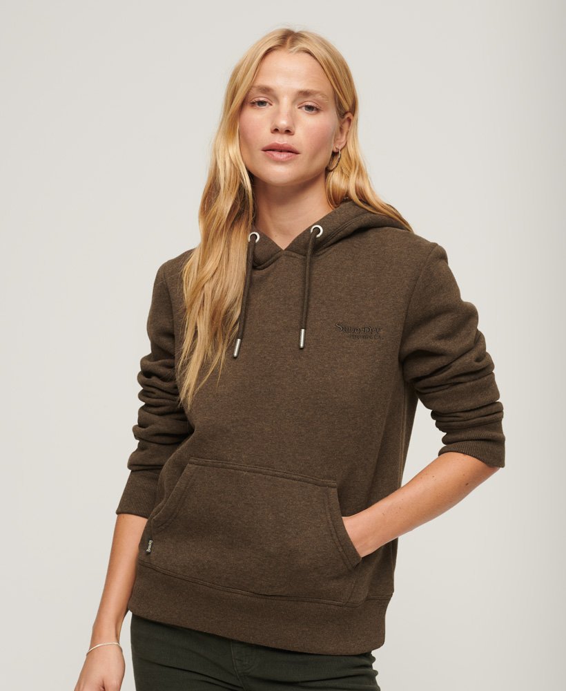 essential logo hoodie in donkerbruin gemêleerd