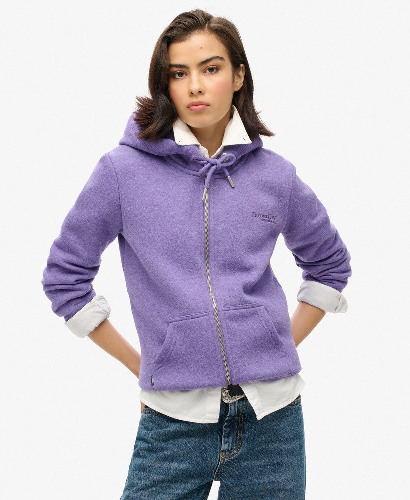 essential logo zip hoodie in bright purple marl
