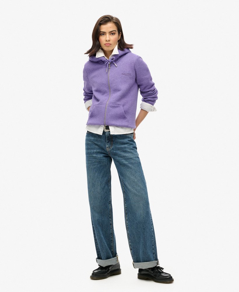 essential logo zip hoodie in bright purple marl
