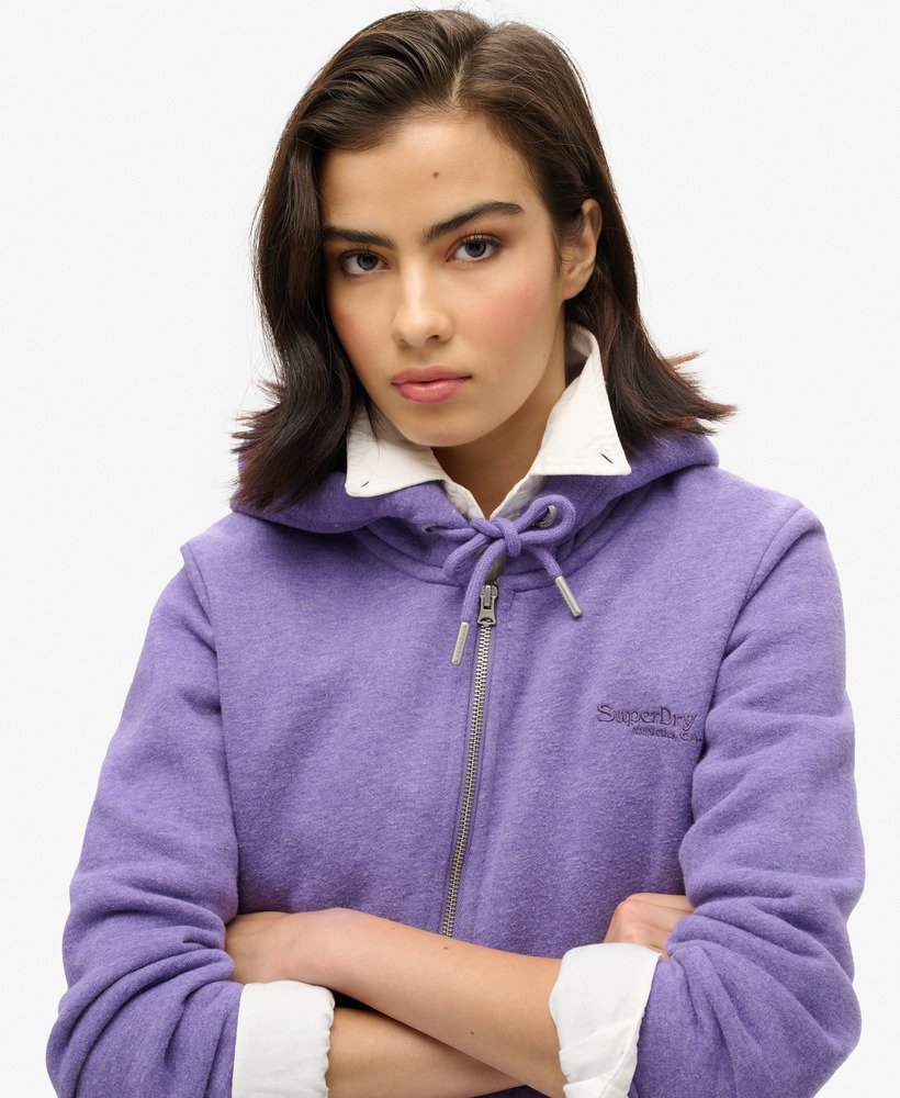 essential logo zip hoodie in bright purple marl