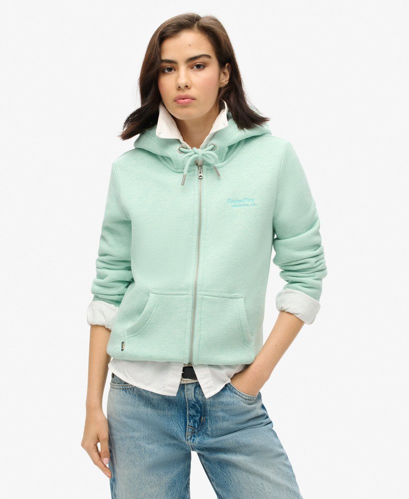 essential logo zip hoodie in minted green marl