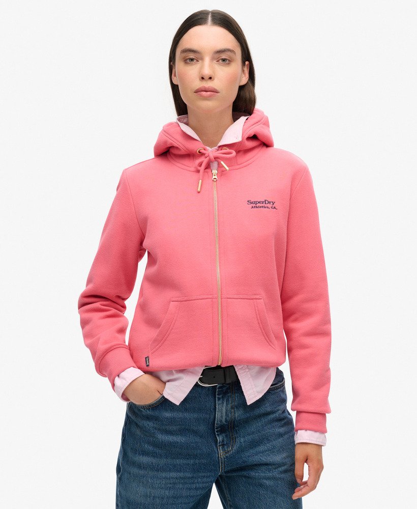essential logo zip hoodie in camping pink