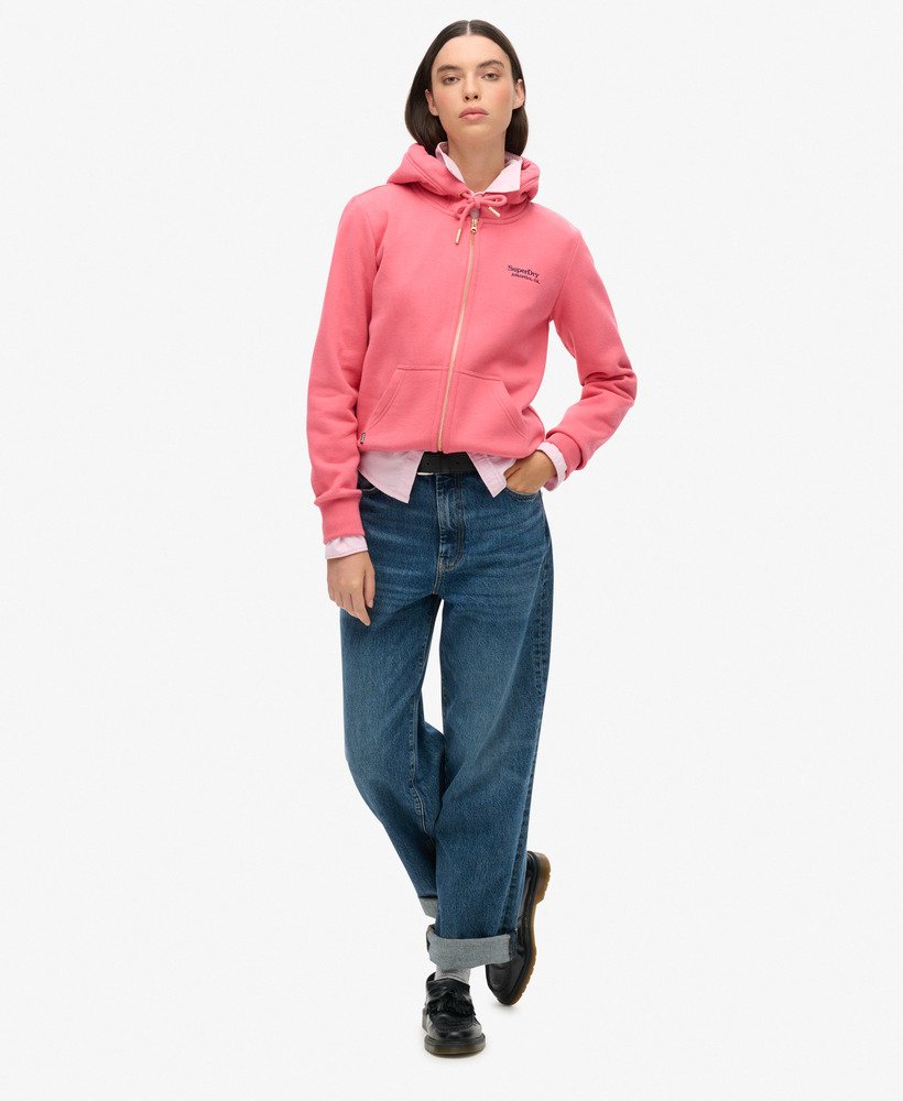 essential logo zip hoodie in camping pink