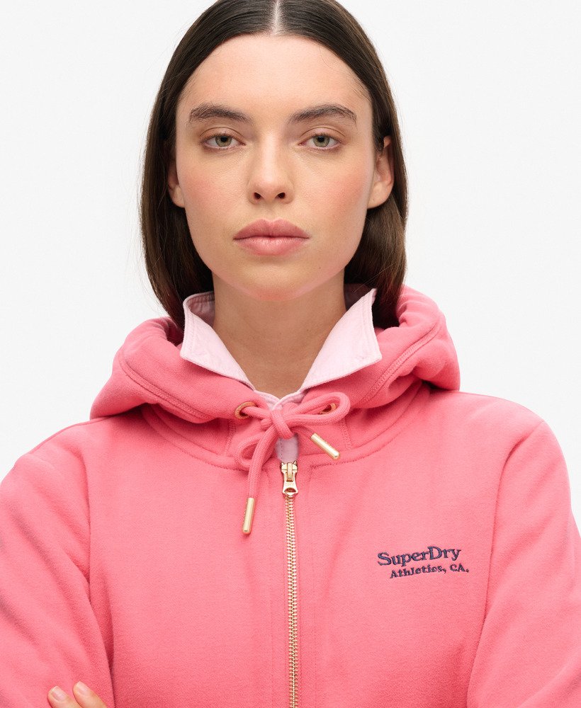 essential logo zip hoodie in camping pink