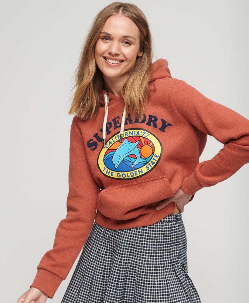 hoodie met reisansichtkaartprint in gemêleerd oranje.