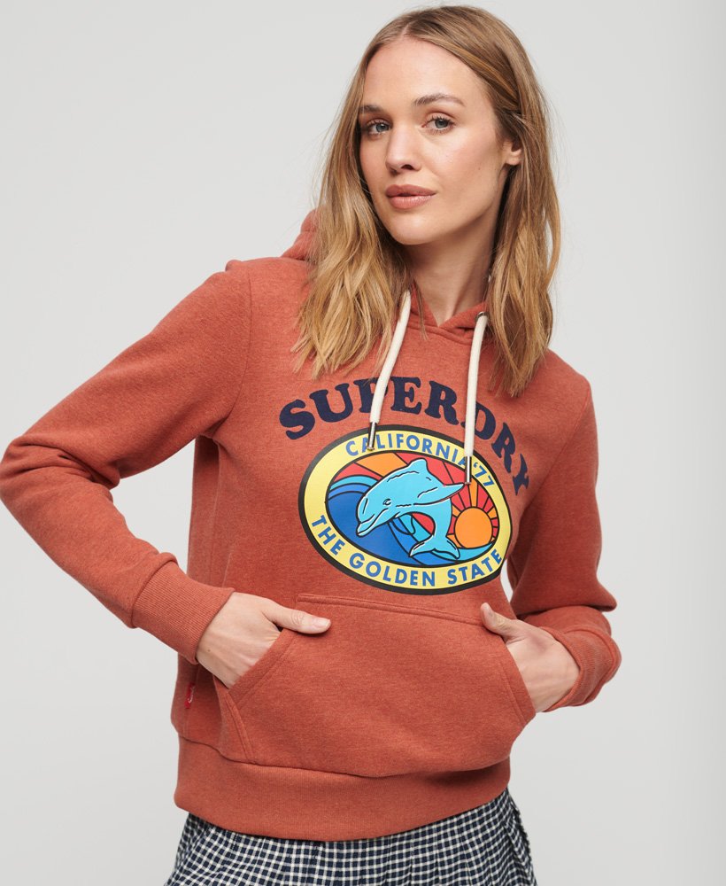 hoodie met reisansichtkaartprint in gemêleerd oranje.