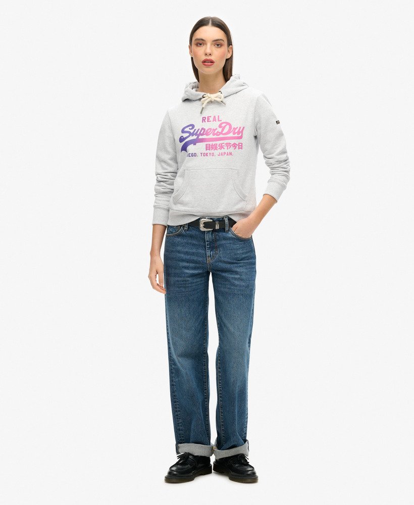 hoodie met vintage logo in gemêleerd grijs.