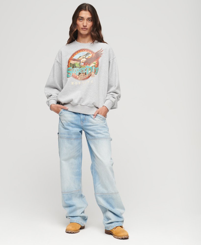 reissouvenir-sweatshirt met grafische print en ronde hals in gemêleerd grijs.