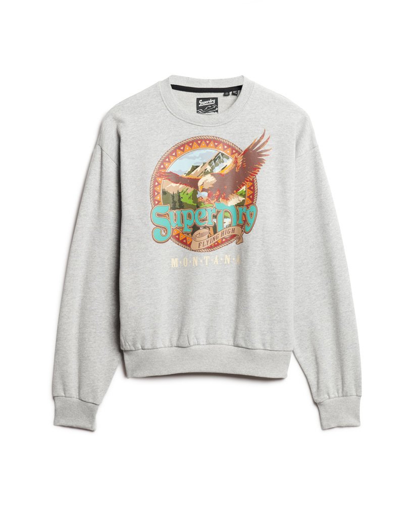 reissouvenir-sweatshirt met grafische print en ronde hals in gemêleerd grijs.